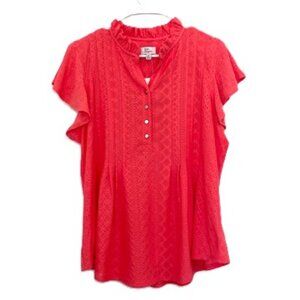 New Kim Rogers Coral Eyelet Shirt with Short Butterfly Sleeves